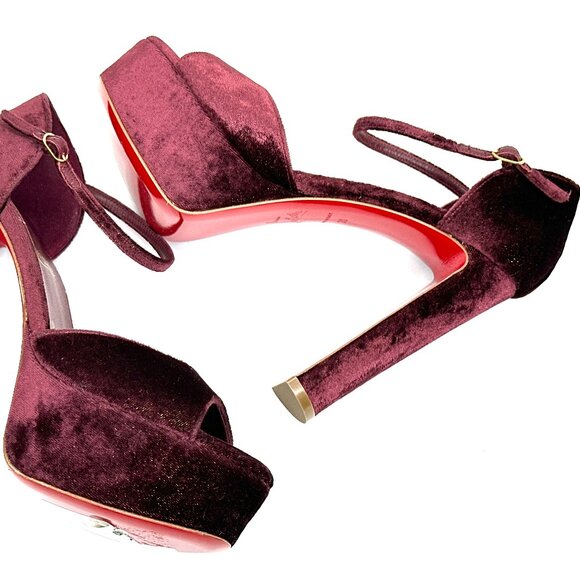 Christian Louboutin SANDALOO Velvet Platform Mary Jane Heels Sandals Shoes - Picture 13 of 16